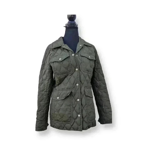 J. Crew Women's Army Green Quilted Lightweight Small Jacket Gold Hardware Button - Picture 1 of 6